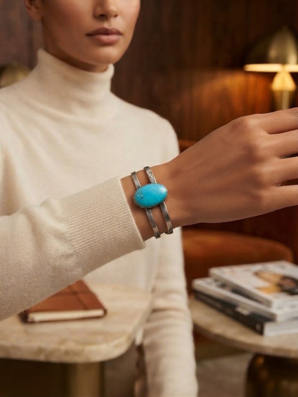 Jes MaHarry Sterling & Turquoise Stone Cuff Bracelet worn once! - Picture 3 of 13
